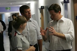 Paul Burstow and Nick Clegg speak to NHS staff
