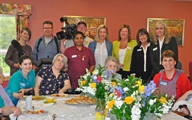 BREAKFAST TIME. Residents and team members at Colten Care's Fernhill dementia care home in Longham, Dorset, with the ITV Daybreak crew.