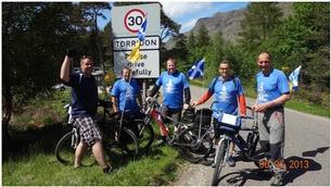John Halliday (second from left) and friends cycled 220 miles in aid of St Andrews Court