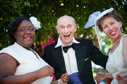 Volunteers with resident Peter Denman