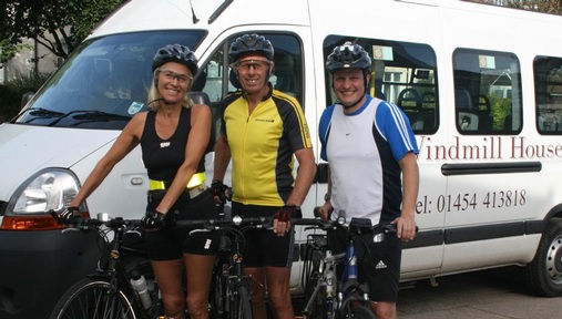 Richard Deverson, Windmill Care Operations Director (right) with sister Anne Travis and husband Dave preparing for a training cycle prior to taking on the Memory Walk Challenge