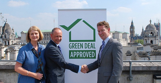 Minister of State Greg Barker launches the Green Deal quality mark with David Thorne, chief executive of Gemserv and Virginia Graham, chief executive of REAL - courtesy of DECCgovuk's photostream