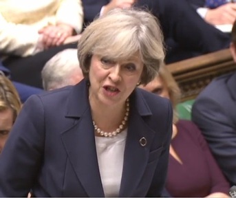 Prime Minister Theresa May during PMQs on 23 November sticks to her social care script
