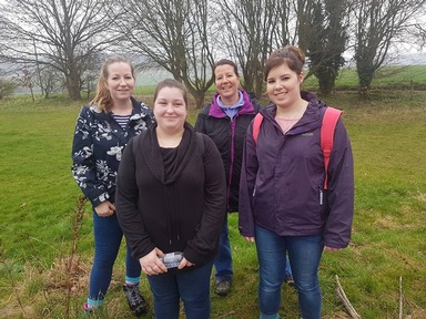 The hairdressing team on a training walk for their sponsored Mount Snowden climb
