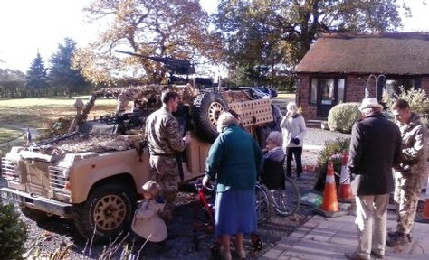 Private Burnikell brings army truck to show care home's residents Credit: Daniel Burnikell