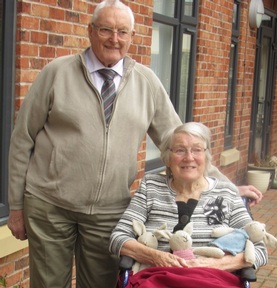 Sew in love: Edmund Peace crochets rabbits for his wife Margaret Peace. Credit: Belong Warrington.