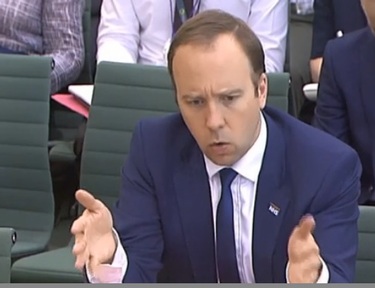 Matt Hancock during the accountability hearing. Credit: Parliament TV