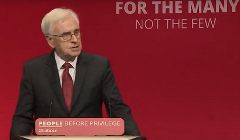 Labour's Shadow Chancellor John McDonnell speaking at the 2019 Labour Party conference. Credit: BBC
