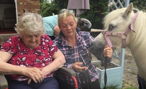 Violet Sandow with her niece Amanda Sandow and  Frosty the pony.