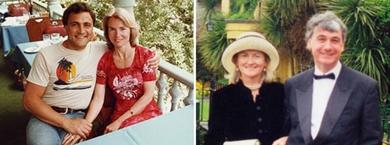Left: John and Bonnie Right: Nula and James  Credit: John Suchet and Nula Suchet.