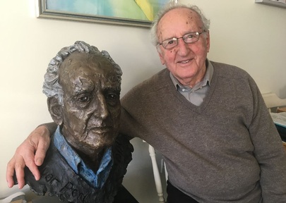Ivor Perl aged 87 with sculpture made in his honour. Credit: carehome.co.uk