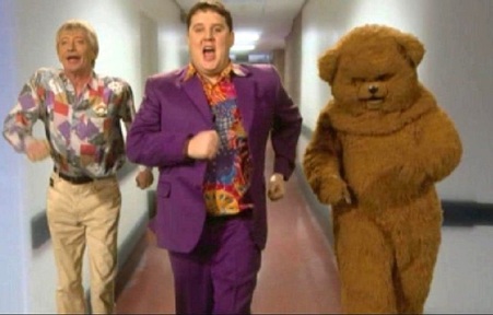 Peter Kay appears in the video of the 2005 version of the song with Rainbow TV show stars Geoffrey Hayes and Bungle.