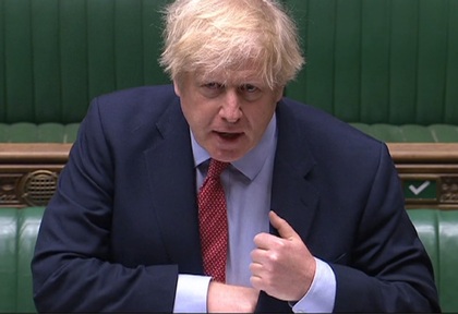 Prime Minister Boris Johnson during PMQ's on 20 May. Credit Parliament TV.