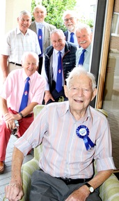 Frank is serenaded by friends from his luncheon club.  Credit: Colten Care