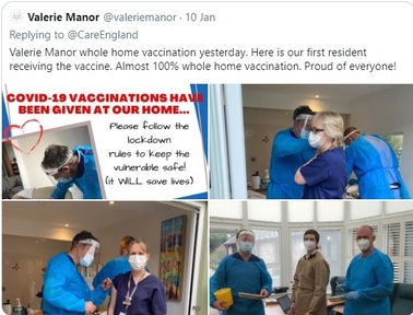 Tweet shows first resident at Valerie Manor care home receiving vaccine. Credit:Valerie Manor care home