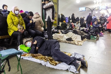 25 February: Kyiv metro station becomes a bomb shelter during rocket attack. Credit: Drop of light/ Shutterstock