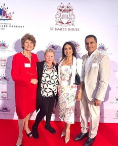 Pictured left-right: Sue Brand, Davina Ludlow, Anita & Avnish Goyal at a reception for the Queen's Platinum Jubilee at Claridges. Credit: Hallmark Homes.