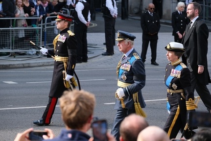 September 14: King Charles III and Princess Anne walk behind Queen Elizabeth II's coffin. Credit: Turgut Cetinkaya