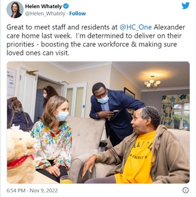 Care minister Helen Whately's tweet @helen_whately. Credit: Twitter