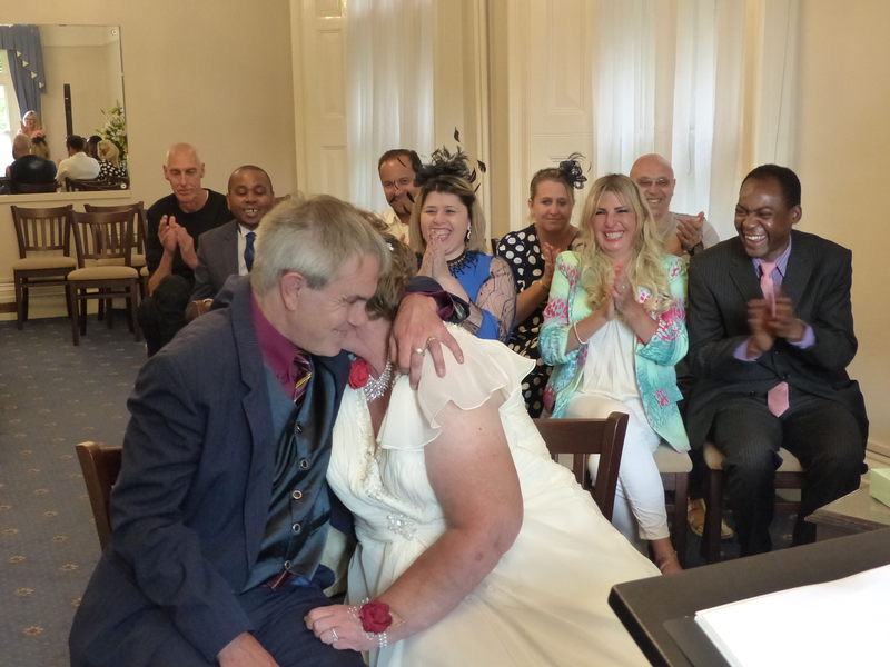 Simon Fisher and Tina Dawn on their wedding day. Credit: Laine Hull
