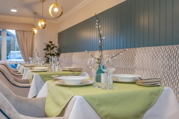 Calm dining room for dementia care in Gloucestershire at Esmere Gardens care home